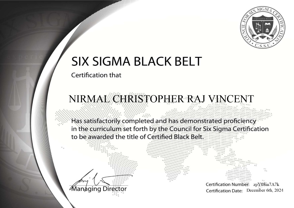 Six Sigma Black Belt Certificate